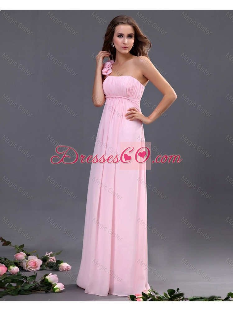 Empire One Shoulder Prom Dress with Hand Made Flowers