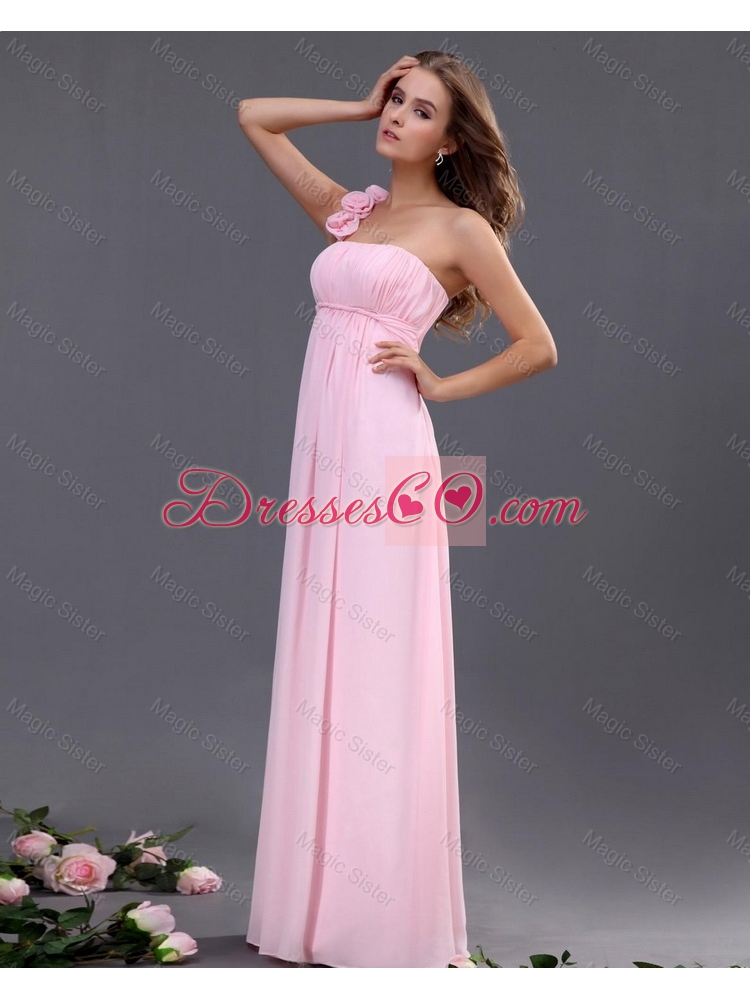 Empire One Shoulder Prom Dress with Hand Made Flowers