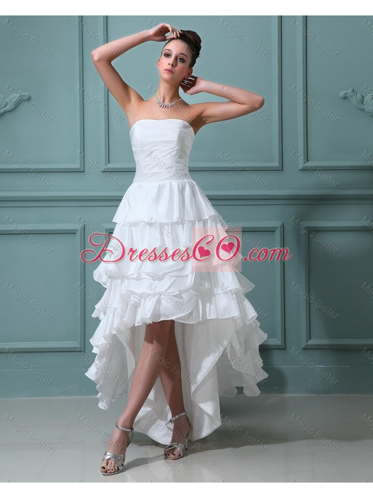 Beautiful Ruffled Layers White Prom Gowns with High Low