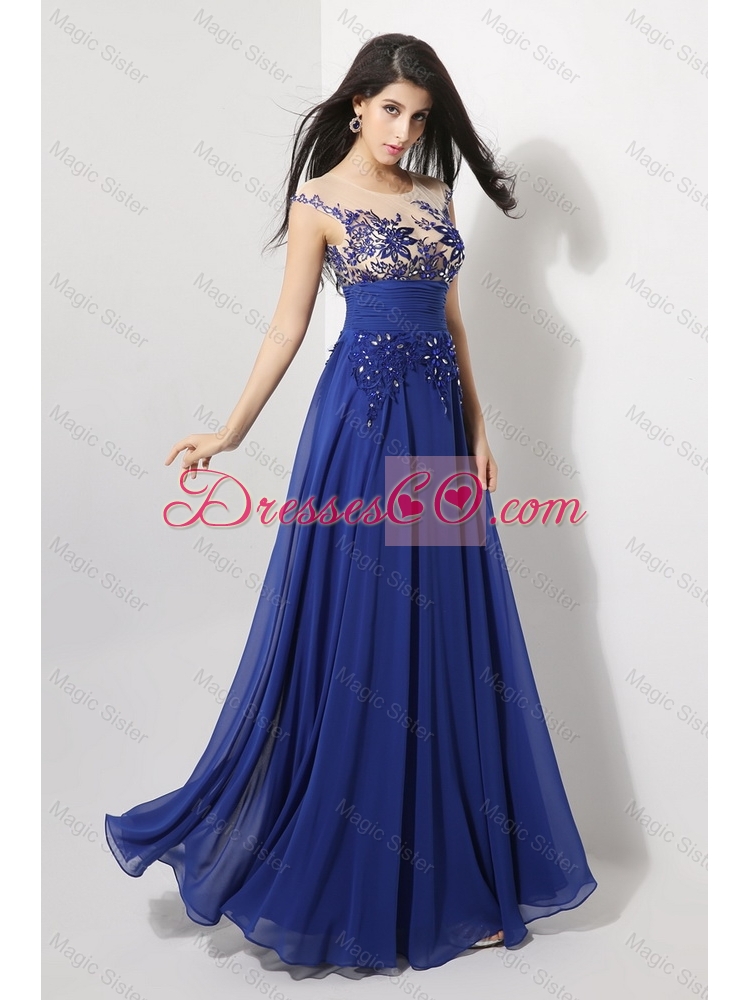 Discount Cap Sleeves Prom Dress with Appliques and Beading