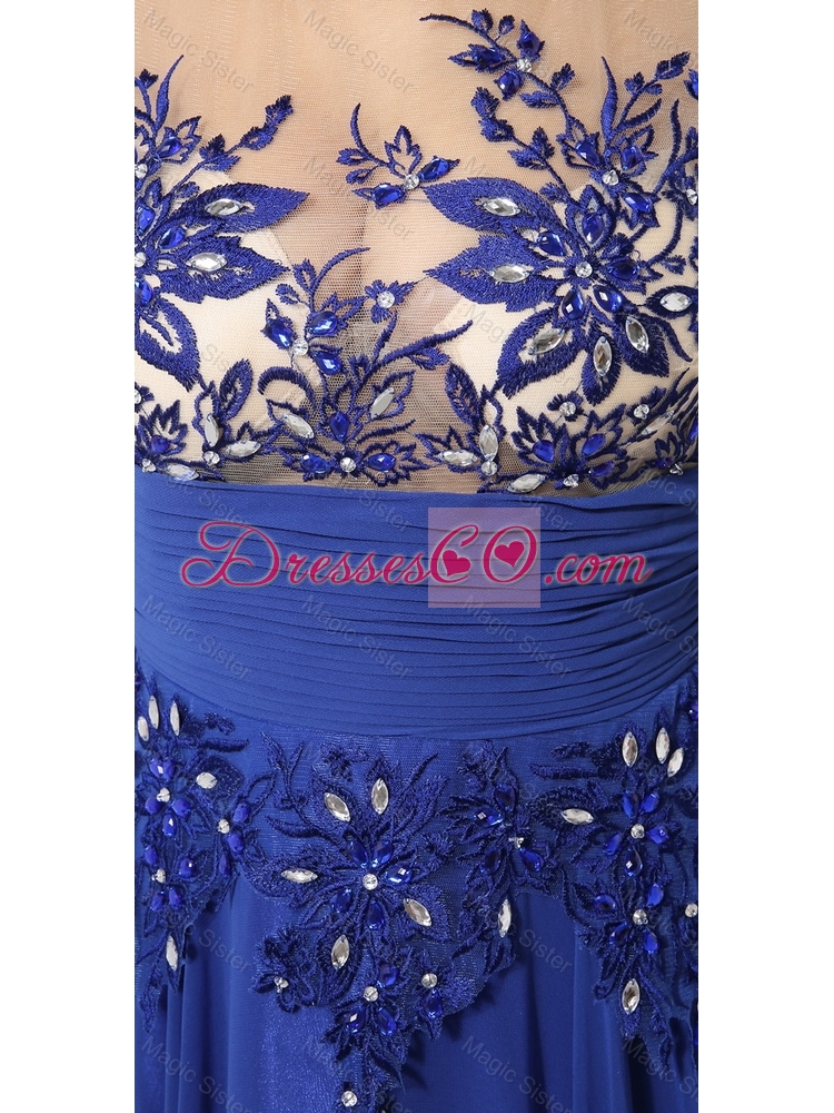 Discount Cap Sleeves Prom Dress with Appliques and Beading