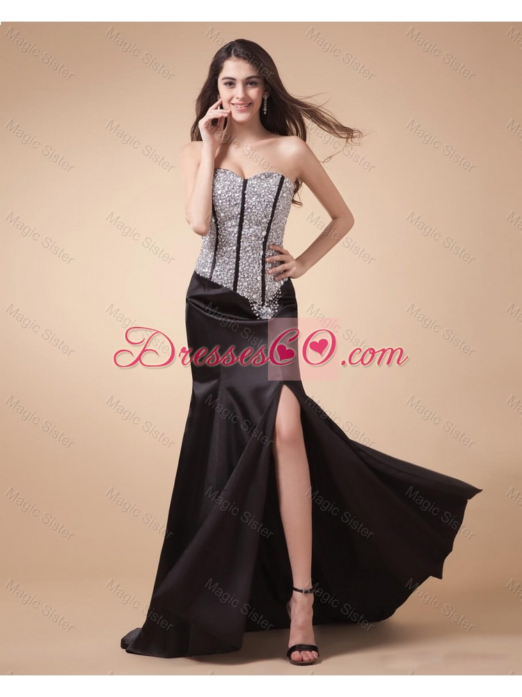 Fashionable Column Beaded Prom Dress with High Slit
