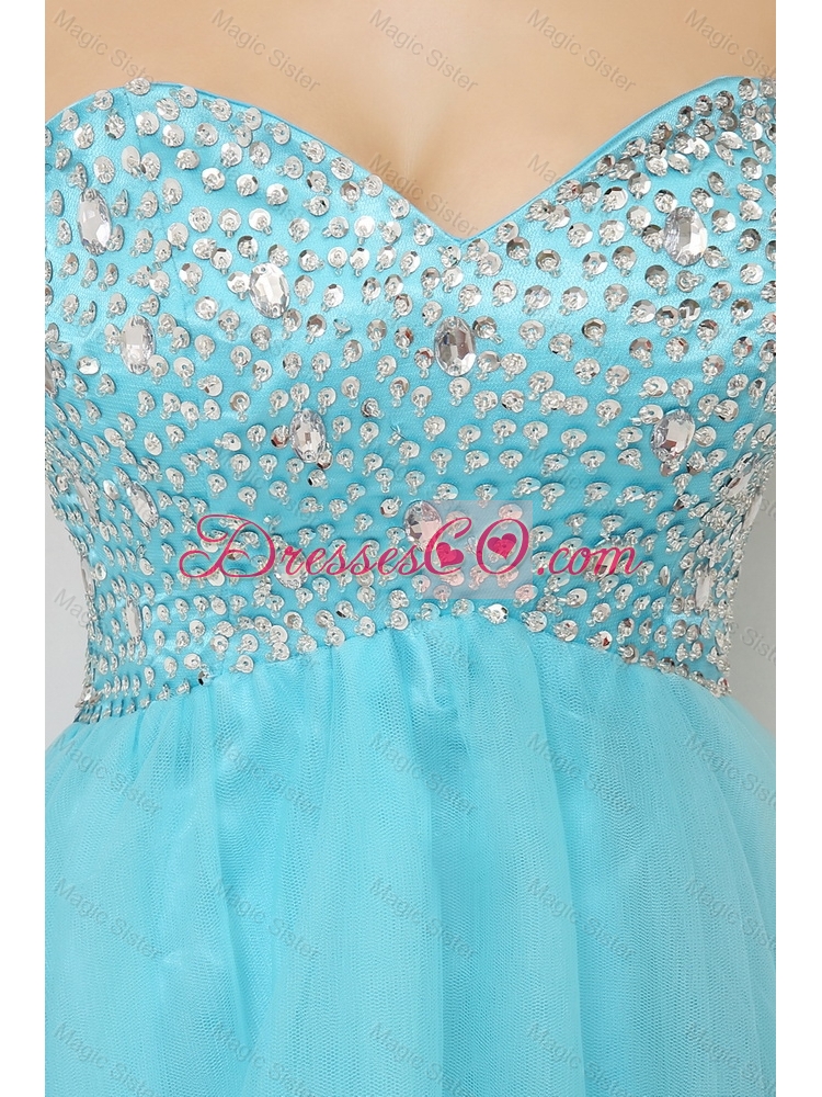 Gorgeous Exclusive Beautiful Beaded Short Prom Gowns in Aqua Blue Color