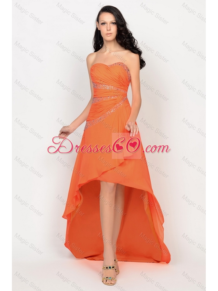 Gorgeous Exclusive Beautiful High Low Orange Prom Dress with Beading