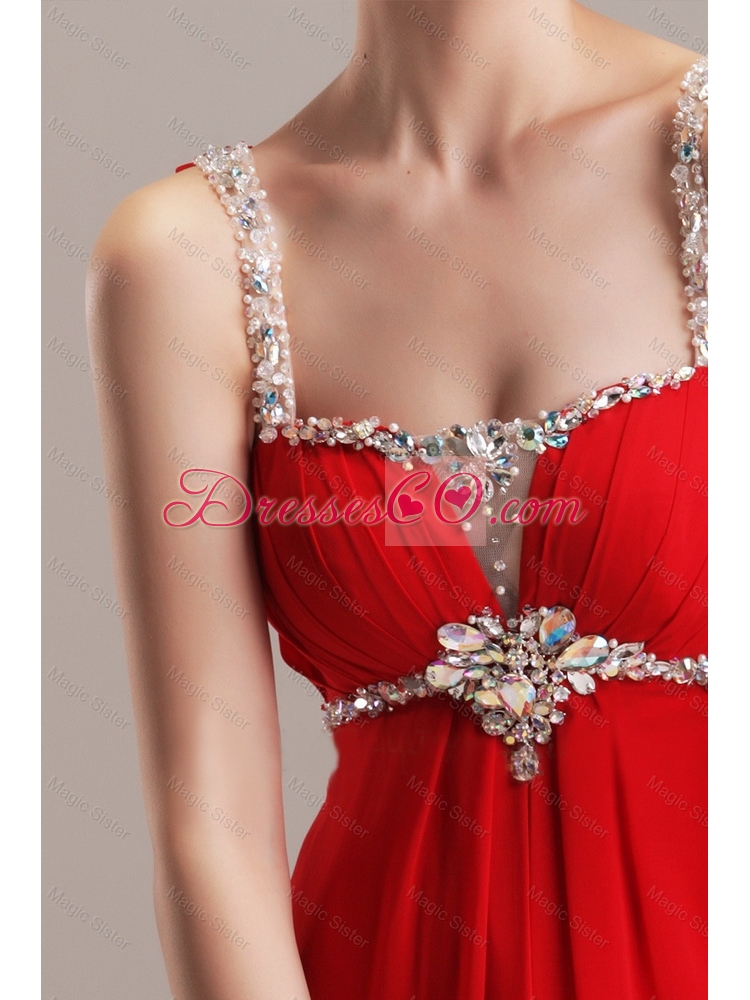 Gorgeous Exclusive Romantic Spaghetti Straps Red Long Prom Dress with Beading