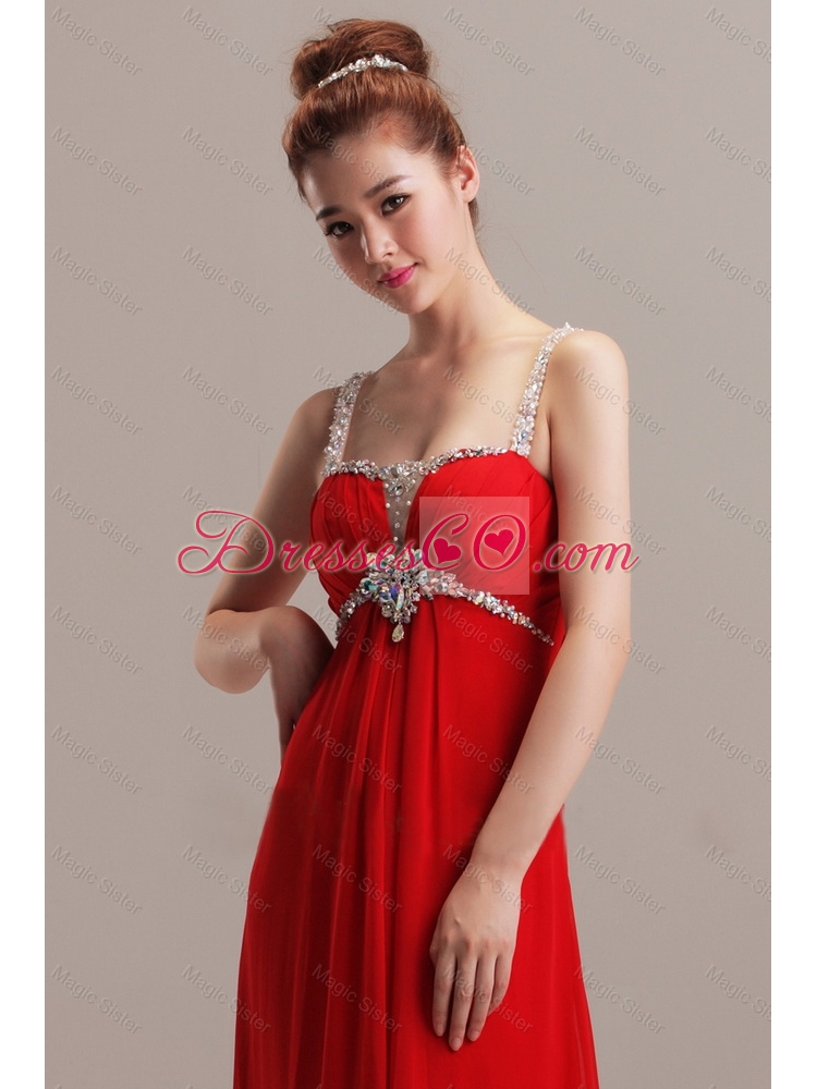 Gorgeous Exclusive Romantic Spaghetti Straps Red Long Prom Dress with Beading
