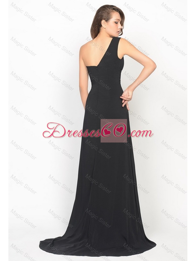 Classical One Shoulder Black Prom Dress with Brush Train