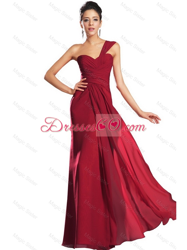 Discount One Shoulder Ruched Prom Dress in Wine Red