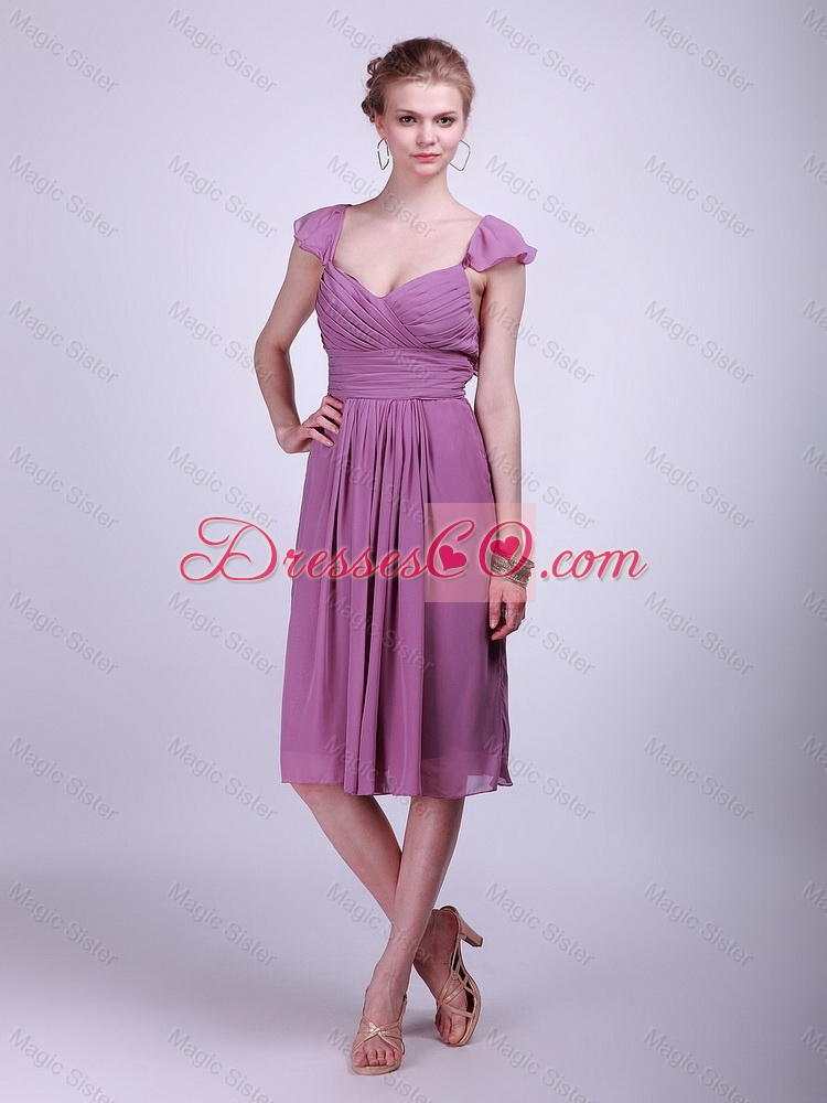 Fashionable Short Purple Prom Dress with Ruching