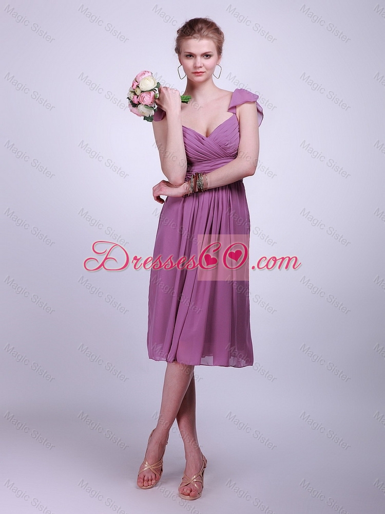 Fashionable Short Purple Prom Dress with Ruching