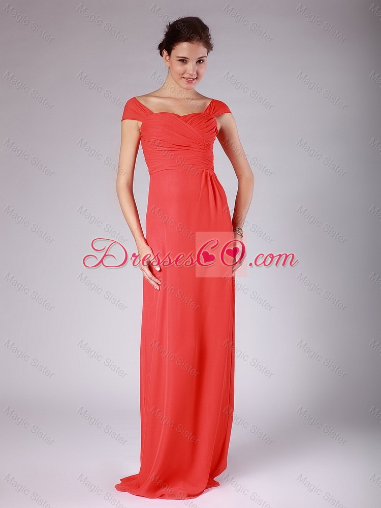 Gorgeous Off the Shoulder Cap Sleeves Ruching Red Prom Dress