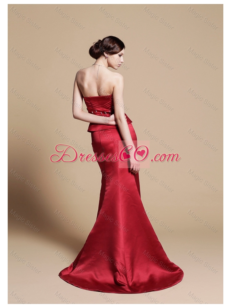 New Style Mermaid Strapless Prom Dress with Brush Train