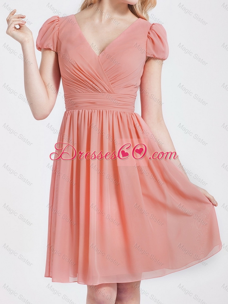 Perfect Short Ruching and Belt Watermelon Red Prom Dresses