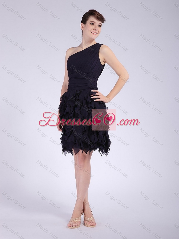 Simple Short One Shoulder Ruffles Prom Dresses