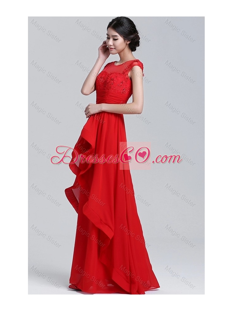 Classical Scoop Beaded and Laced Prom Dress with Cap Sleeves