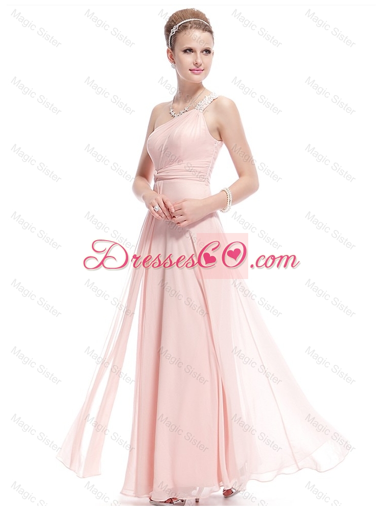 Fashionable Beaded Side Zipper Prom Dress in Baby Pink