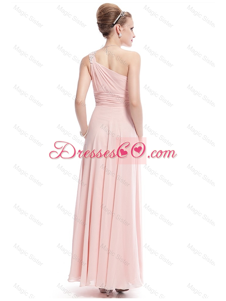 Fashionable Beaded Side Zipper Prom Dress in Baby Pink