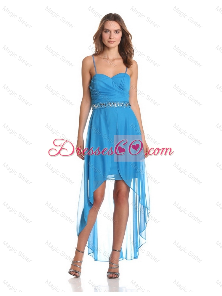 Hot Sale High Low Spaghetti Straps Prom Dress with Beading