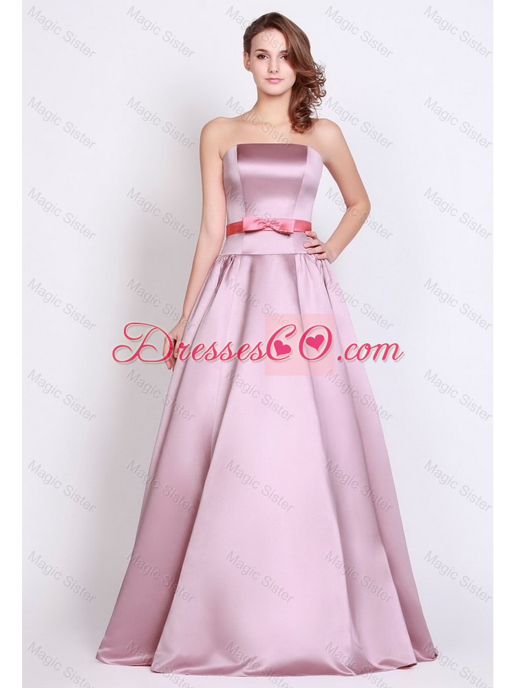 New Style Strapless Brush Train Prom Dress with Bowknot