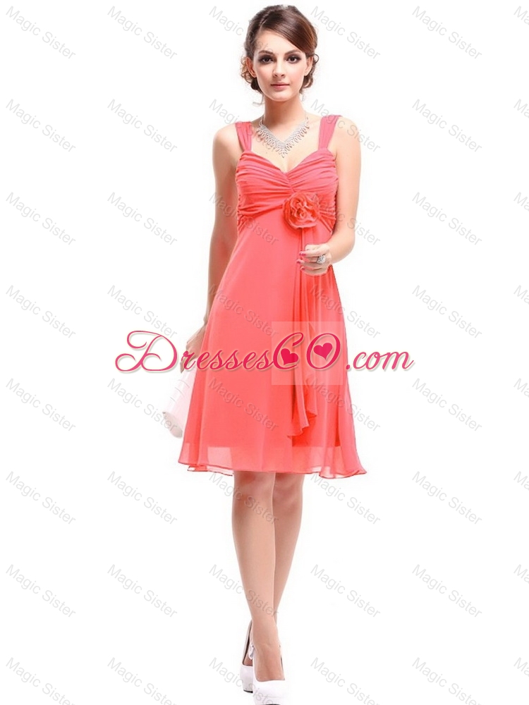 Popular Straps Watermelon Red Prom Dress with Hand Made Flowers
