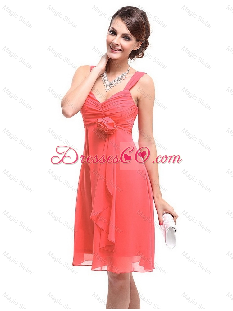 Popular Straps Watermelon Red Prom Dress with Hand Made Flowers