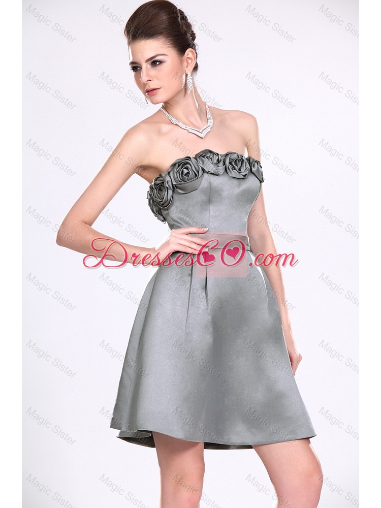 Affordable Hand Made Flowers Short Prom Dress in Taffeta
