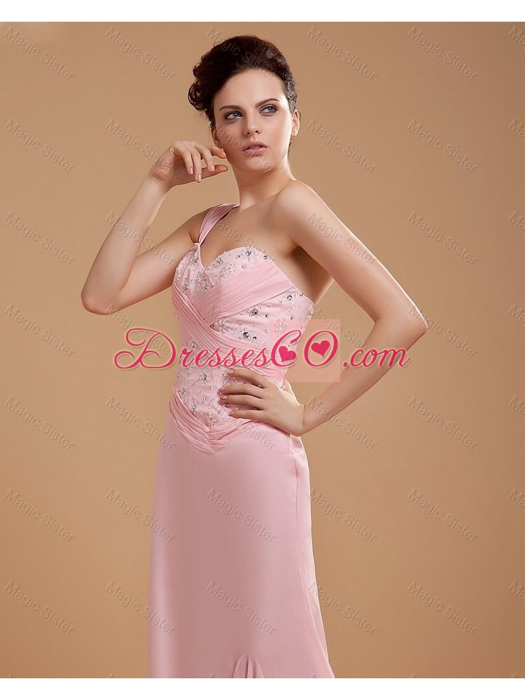 Gorgeous Empire One Shoulder Brush Train Prom Dress with Watteau Train