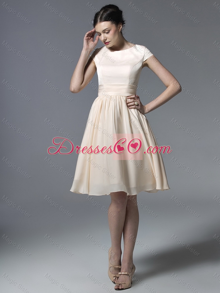 Inexpensive Short Champagne Prom Dress with Ruching