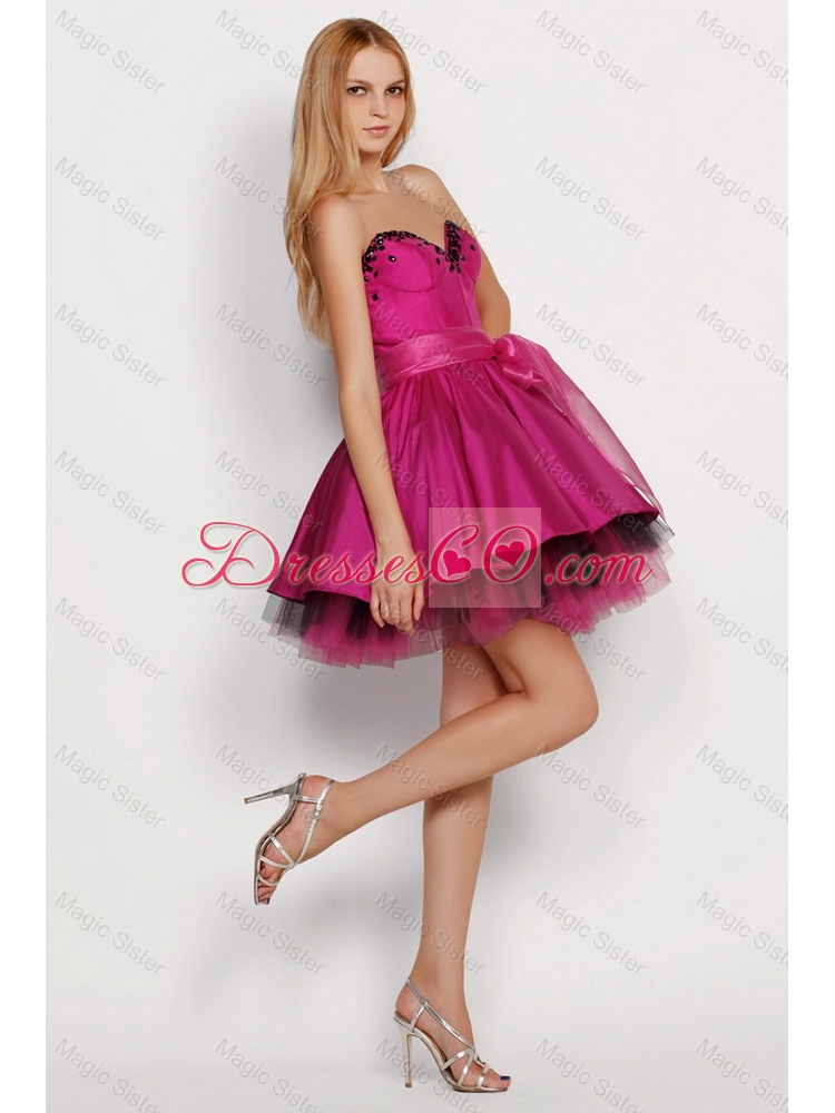 Modest A Line Prom Dress with Sashes in Fuchsia