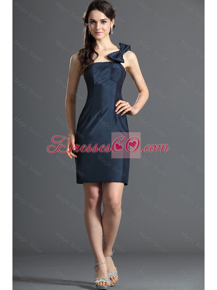 Wonderful One Shoulde Bowknot Short Navy Blue Prom Dress