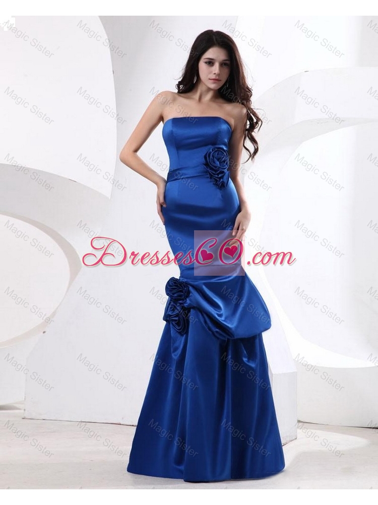 Beautiful Fashionable Cheap Mermaid Hand Made Flowers Prom Gowns in Royal Blue