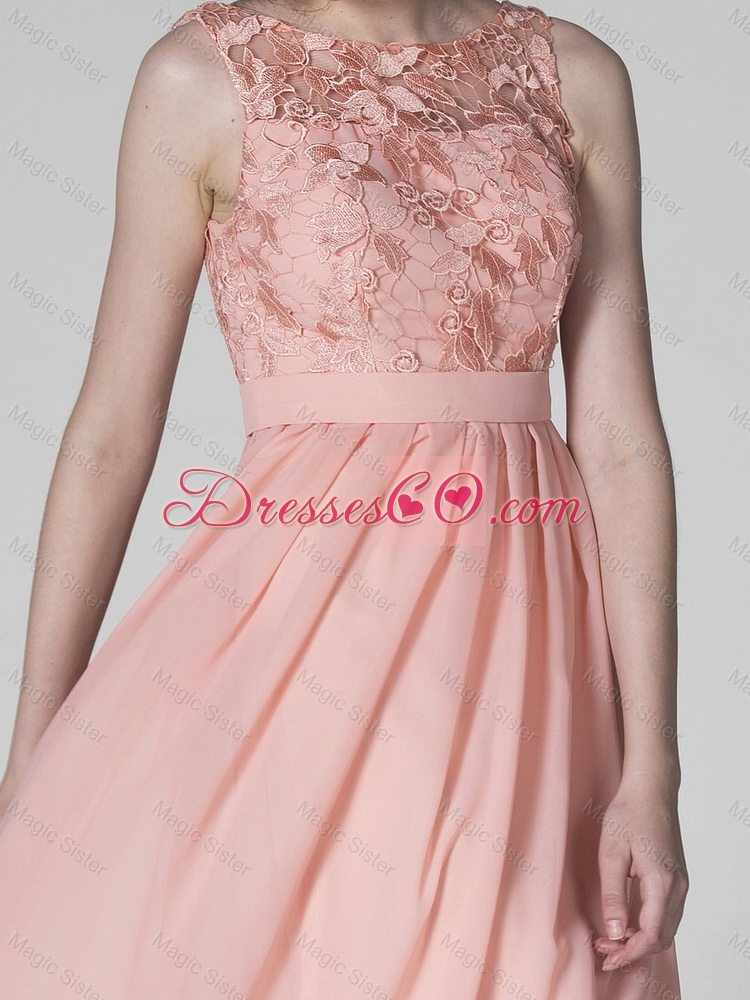 Beautiful New Style Scoop Pink Prom Dress in Lace