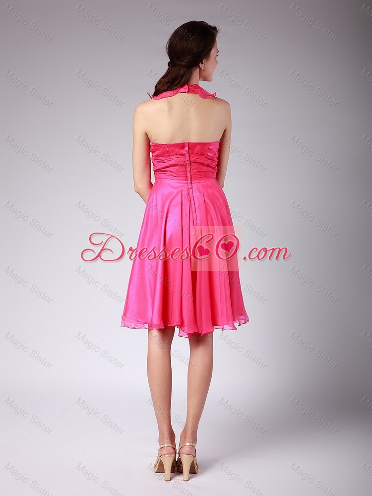 Beautiful Wonderful Halter Coral Red Short Prom Dress with Ruching