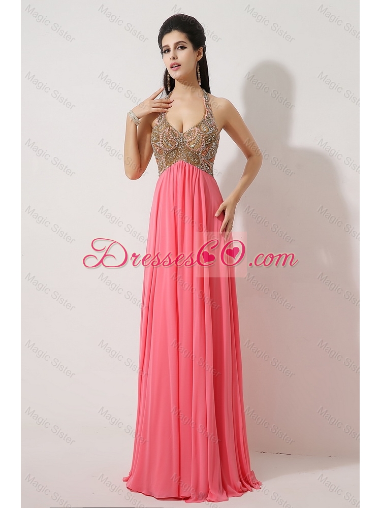 Cheap Lovely Beautiful Gorgeous Halter Top Brush Train Prom Dress in Watermelon Red