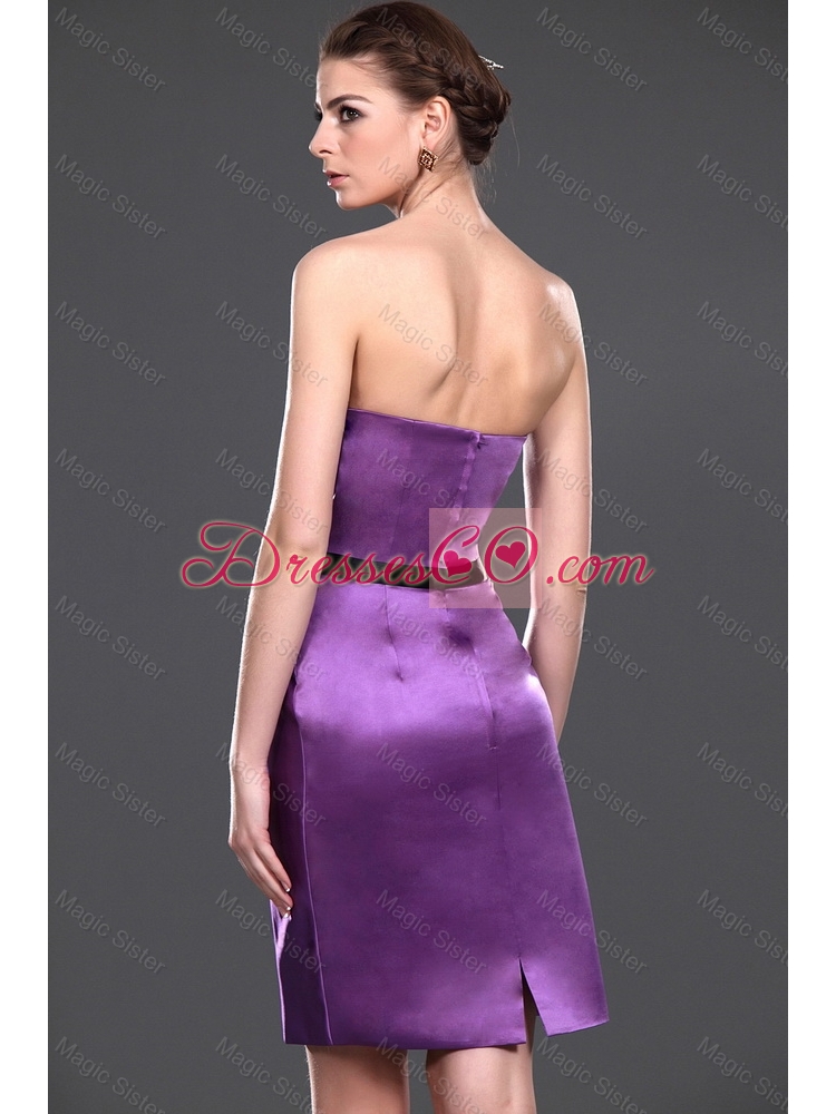 Delicate Eggplant Purple Short Prom Dress with Belt and Bowknot