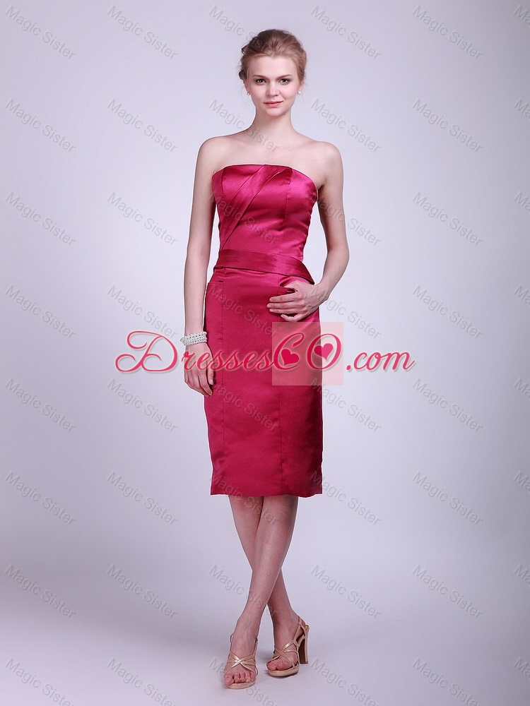 Fashionable Beautiful Strapless Knee Lengt Prom Gowns in Wine Red