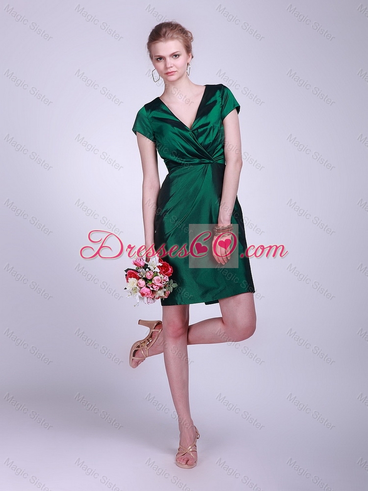 Gorgeous Elegant Discount Beautiful V Neck Short Sleeves Prom Gowns in Hunter Green