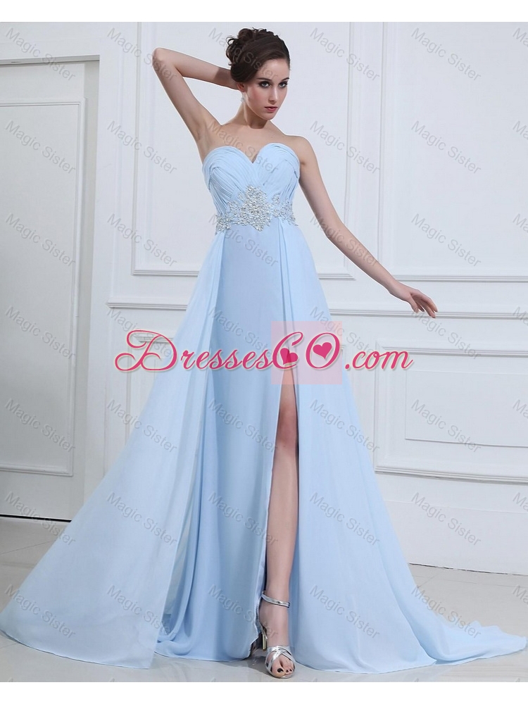 Hot Sale Beautiful Customize Appliques and Beading Prom Dress in Light Blue
