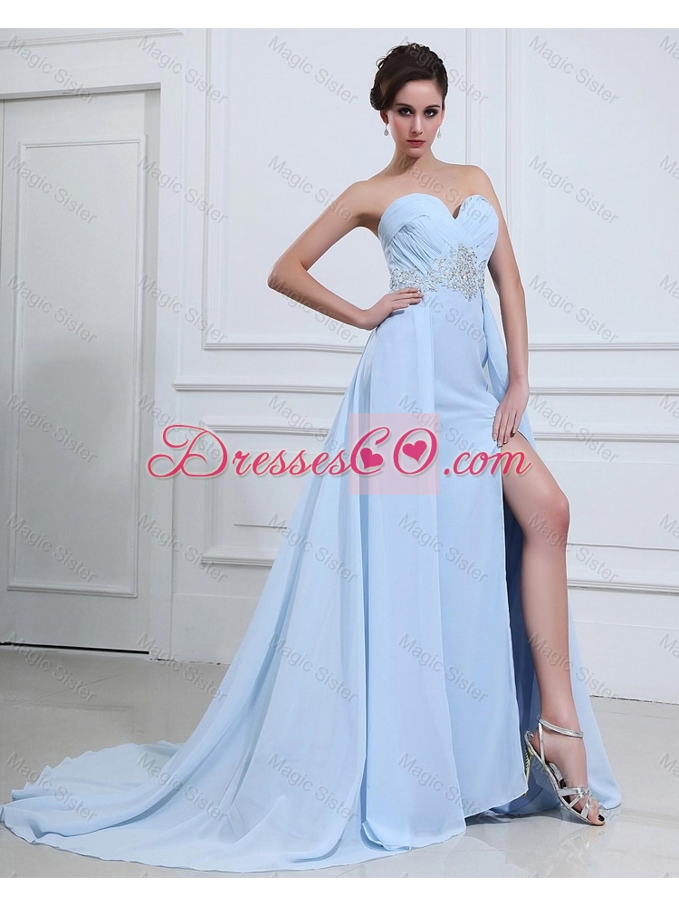 Hot Sale Beautiful Customize Appliques and Beading Prom Dress in Light Blue