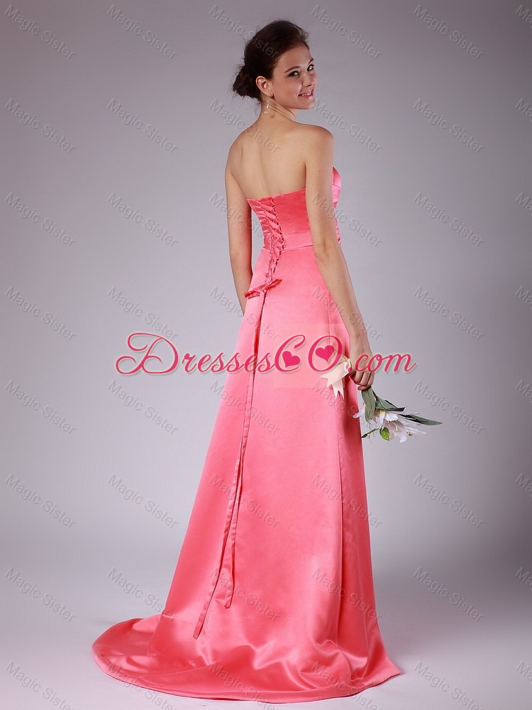 Luxurious Ruching Brush Train Prom Dress in Watermelon Red