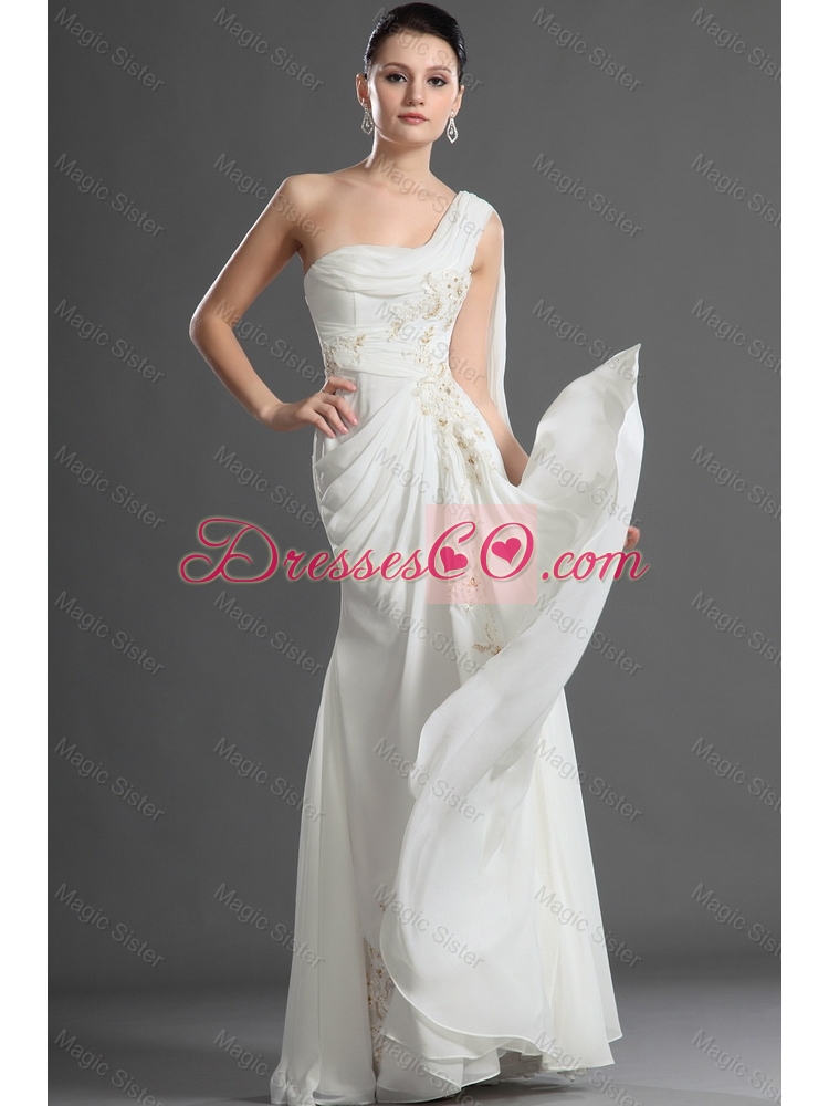 New Arrival One Shoulder Appliques White Prom Dress with Watteau Train for