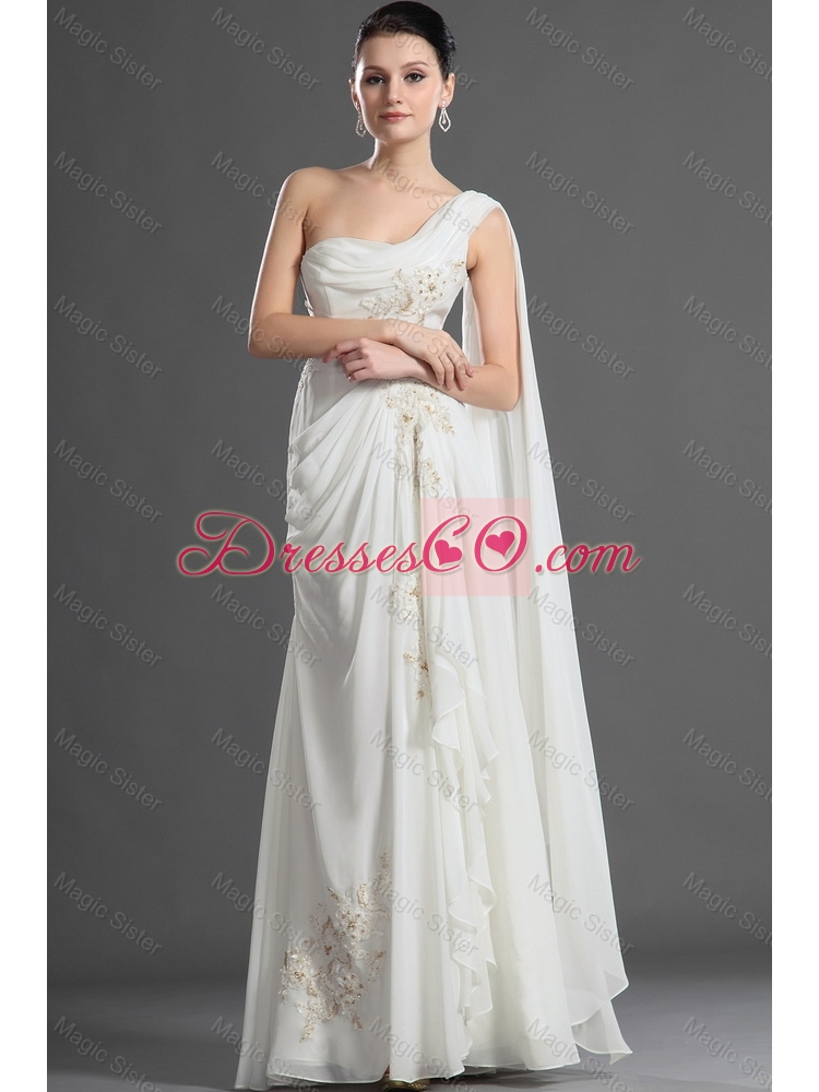 New Arrival One Shoulder Appliques White Prom Dress with Watteau Train for