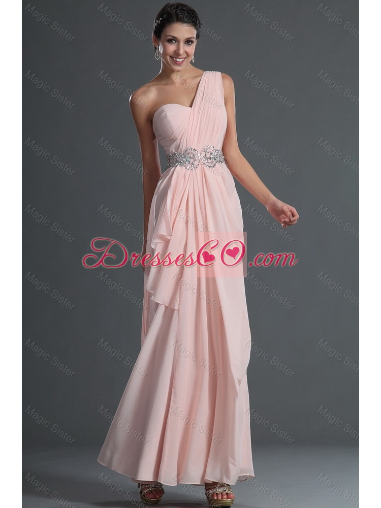Popular New Style Beautiful Discount Empire One Shoulder Prom Dress with Ankle Length