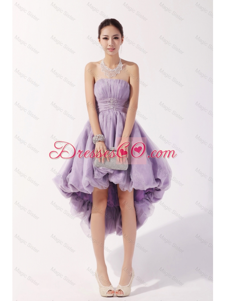 Romantic Strapless High Low Lavender Prom Dress with Beading