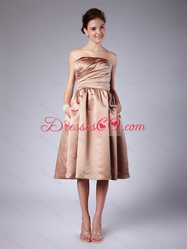 Beautiful Short Strapless Ruching Champagne Prom Dress