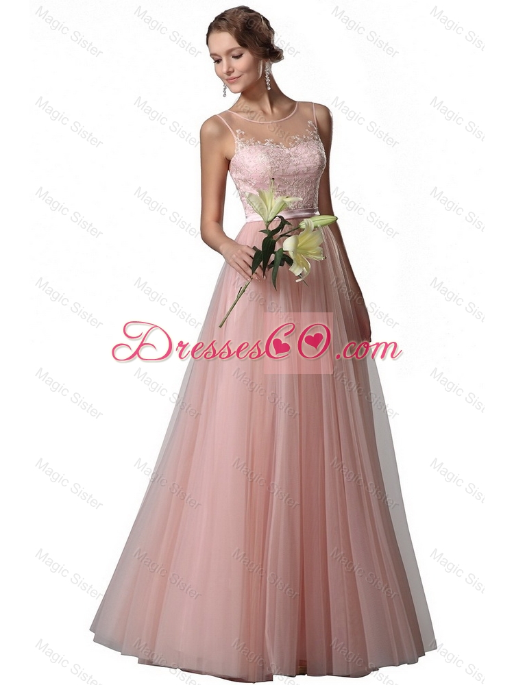 Beautiful Fashionable Appliques Empire Bateau Prom Gowns in Tulle