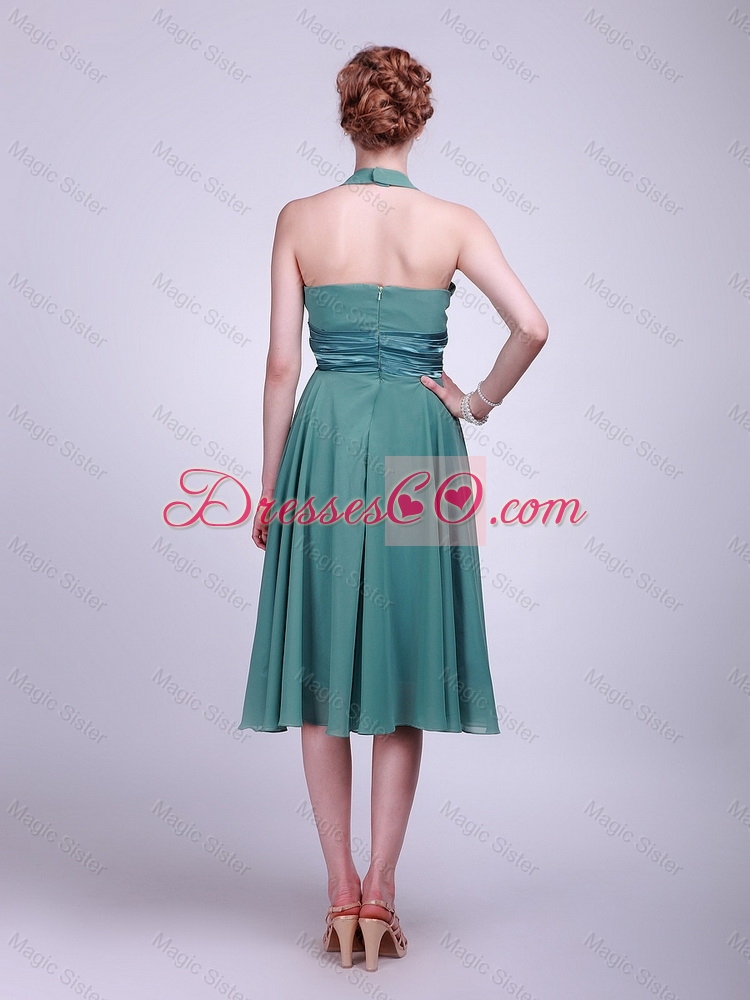 Cheap Lovely Discount Halter Top Short Turquoise Prom Dress with Ribbons