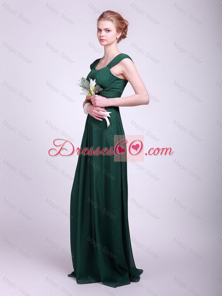 Cheap Lovely Hot Sale Straps Brush Train Prom Dress in Dark Green