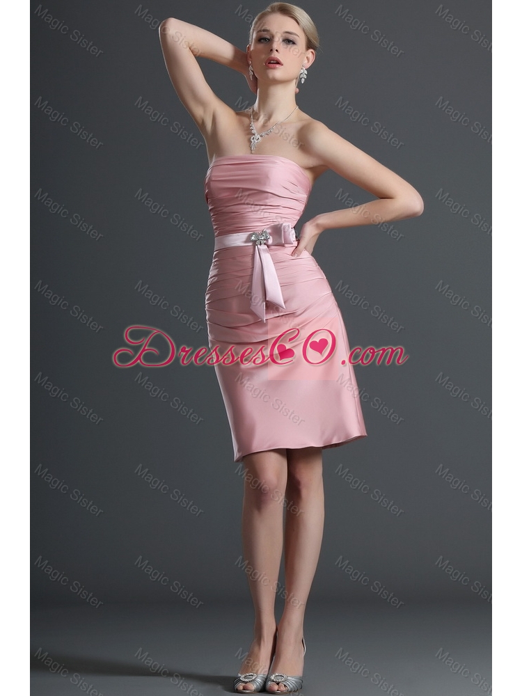 Classical Belt and Beading Pink Short Prom Dress