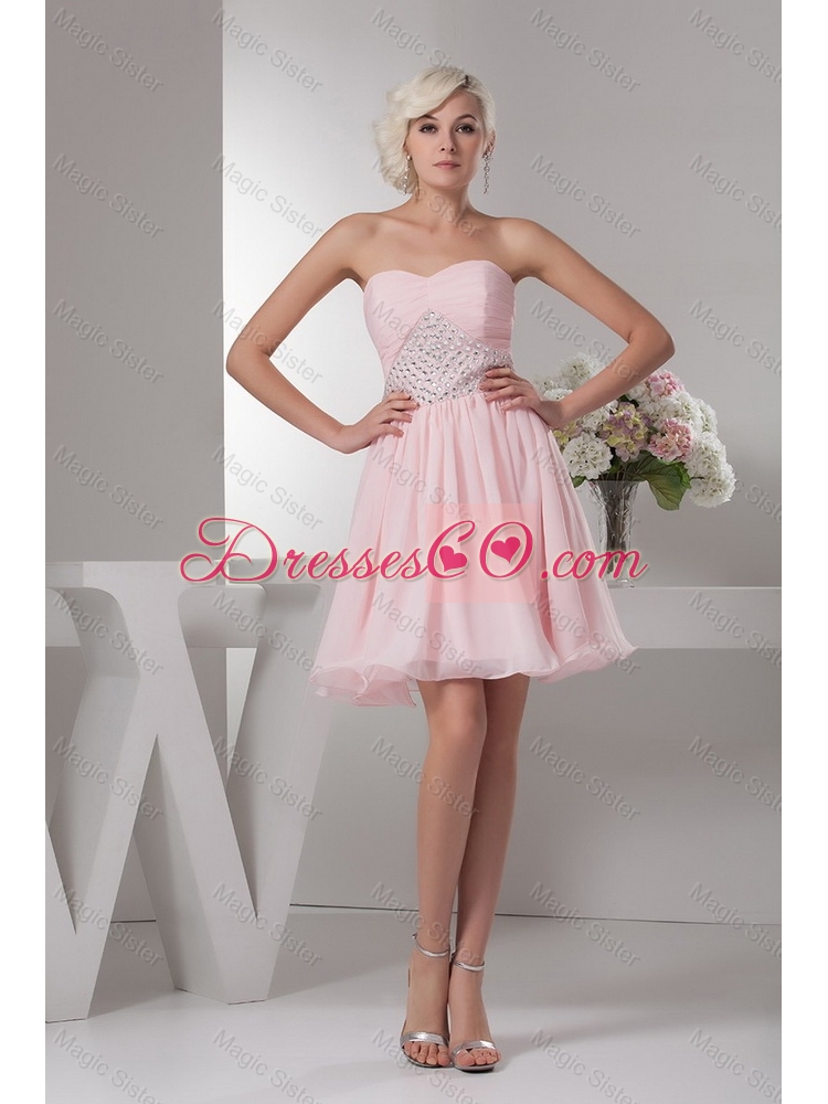 Classical Baby Pink Short Prom Dress with Beading